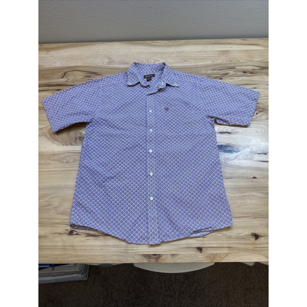 Ariat Shirt Mens Medium White Purple Geometric Print Short Sleeve Button-Up